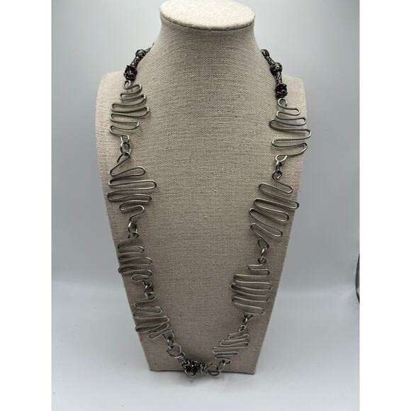 unbranded Jewelry - Handmade‎ Silver Tone Industrial Wire Necklace Artisan Wearable Art Statement